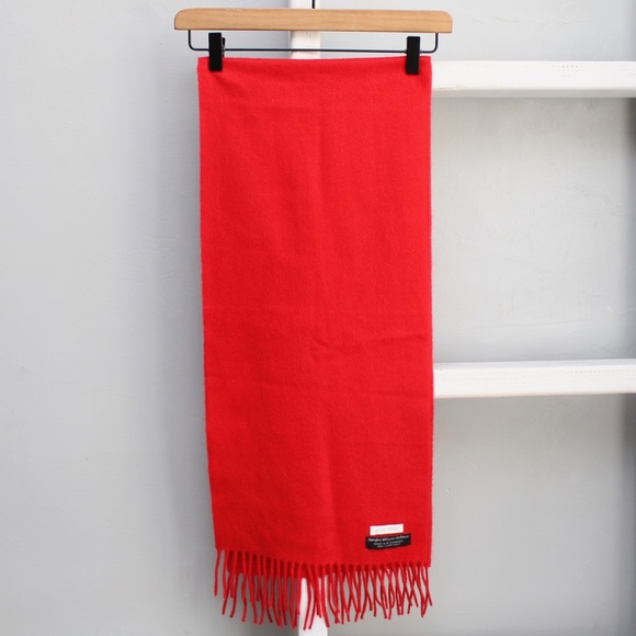 Lord & Taylor Red Fringe Superfine 100% Pure Cashmere Neck Scarf - Picture 4 of 4